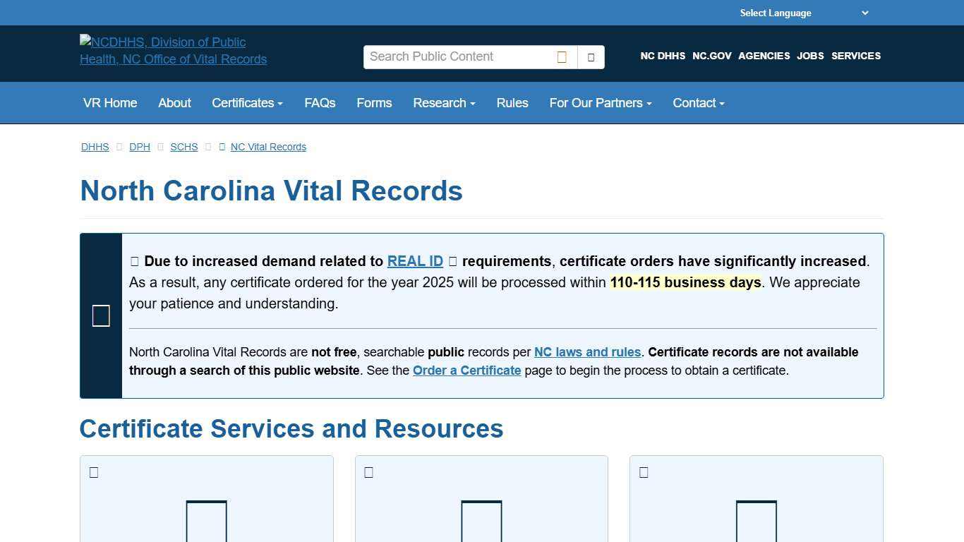 NCDHHS: DPH: NC Vital Records Home