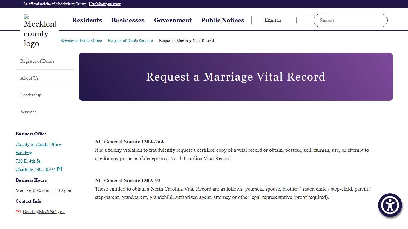 Request a Marriage Vital Record | Register of Deeds Office