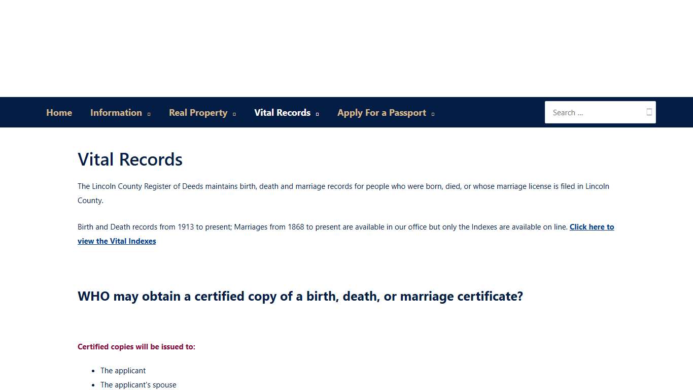 Vital Records – Lincoln County, NC Register of Deeds
